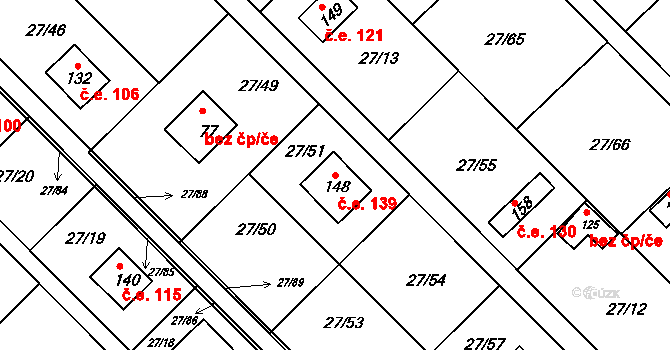 Vadkovice 139, Chbany na parcele st. 148 v KÚ Vadkovice, Katastrální mapa
