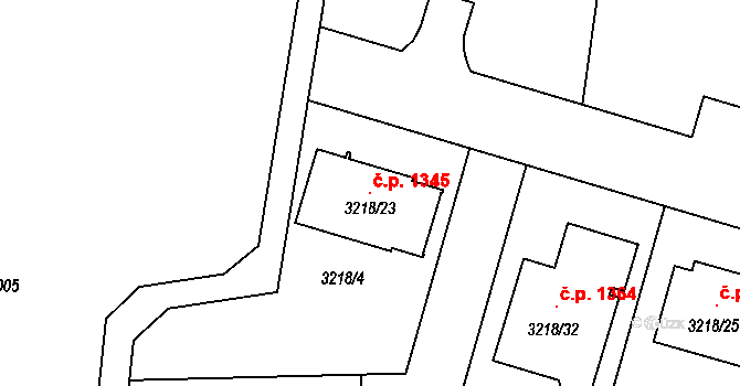 Třeboň II 1345, Třeboň na parcele st. 3218/23 v KÚ Třeboň, Katastrální mapa