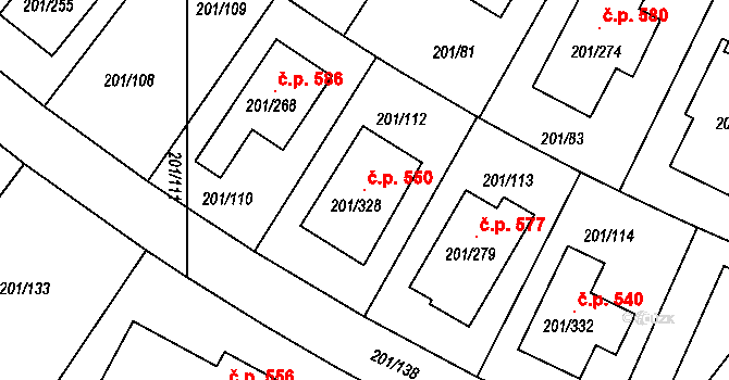 Černý Most 550, Praha 1 na parcele st. 201/328 v KÚ Černý Most, Katastrální mapa