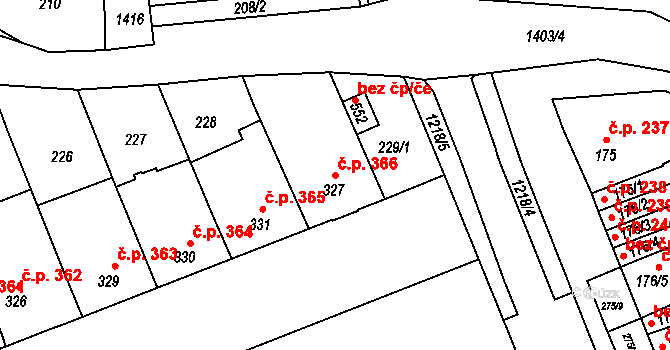 Smržice 366 na parcele st. 327 v KÚ Smržice, Katastrální mapa