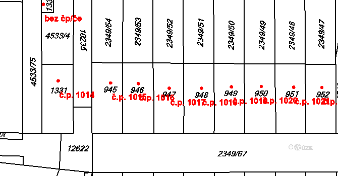 Hrušovany nad Jevišovkou 1017 na parcele st. 947 v KÚ Hrušovany nad Jevišovkou, Katastrální mapa