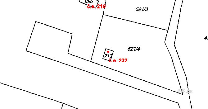 Vranov nad Dyjí 232 na parcele st. 717 v KÚ Vranov nad Dyjí, Katastrální mapa
