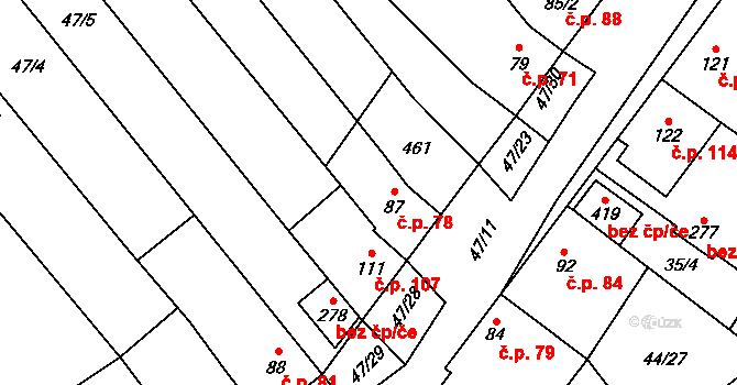 Přerov XI-Vinary 78, Přerov na parcele st. 87 v KÚ Vinary u Přerova, Katastrální mapa