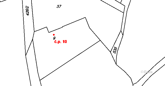Předbořice 10, Černíny na parcele st. 9 v KÚ Předbořice, Katastrální mapa