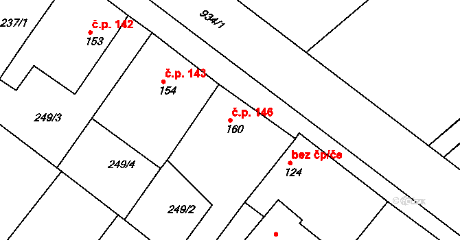 Kovanice 146 na parcele st. 160 v KÚ Kovanice, Katastrální mapa