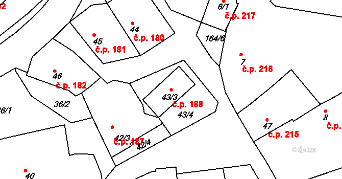 Zápy 188 na parcele st. 43/3 v KÚ Stránka u Brandýsa nad Labem, Katastrální mapa