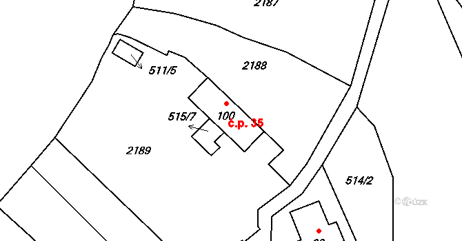 Jenišovice 35 na parcele st. 100 v KÚ Jenišovice u Jablonce nad Nisou, Katastrální mapa