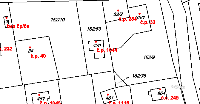 Oleško 1044, Březová-Oleško na parcele st. 420 v KÚ Oleško u Zvole, Katastrální mapa