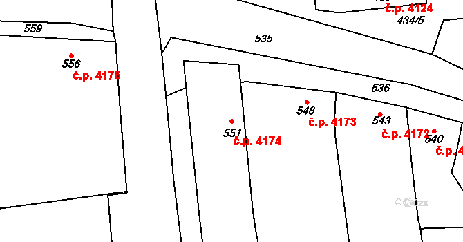 Bohuslavice 4174, Kyjov na parcele st. 551/5 v KÚ Bohuslavice u Kyjova, Katastrální mapa