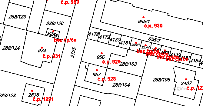 Kyjov 929 na parcele st. 956 v KÚ Kyjov, Katastrální mapa