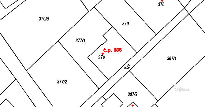 Krmelín 186 na parcele st. 376 v KÚ Krmelín, Katastrální mapa
