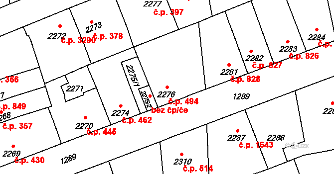Kročehlavy 494, Kladno na parcele st. 2276 v KÚ Kročehlavy, Katastrální mapa
