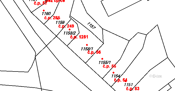 Třeboň II 56, Třeboň na parcele st. 1158/1 v KÚ Třeboň, Katastrální mapa