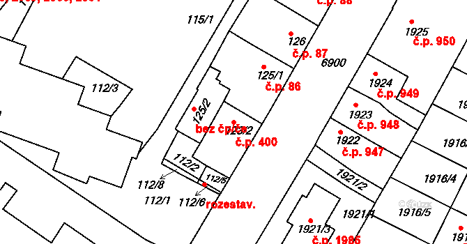 Boskovice 400 na parcele st. 123/2 v KÚ Boskovice, Katastrální mapa