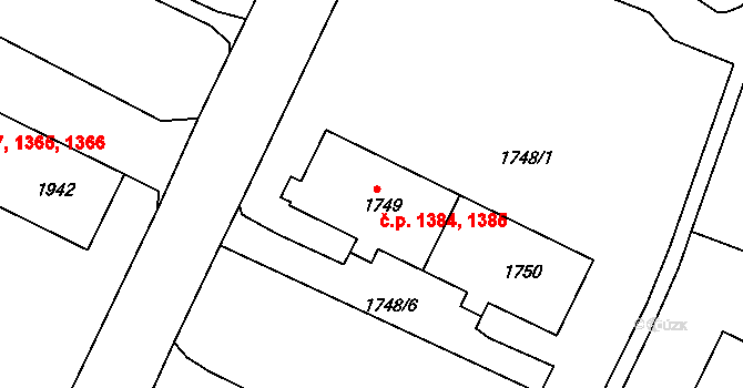 Tachov 1384,1385 na parcele st. 1749 v KÚ Tachov, Katastrální mapa