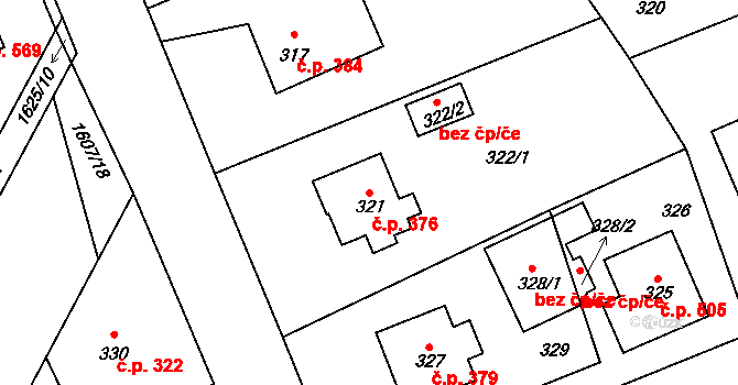 Komárov 376 na parcele st. 321 v KÚ Komárov u Hořovic, Katastrální mapa