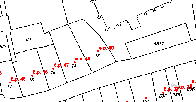 Polička-Město 49, Polička na parcele st. 13 v KÚ Polička, Katastrální mapa