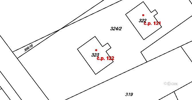 Žerotín 122 na parcele st. 323 v KÚ Žerotín, Katastrální mapa