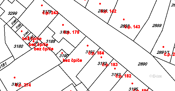 Mimoň I 184, Mimoň na parcele st. 3191 v KÚ Mimoň, Katastrální mapa