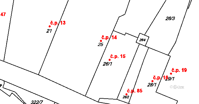 Kozojedy 14 na parcele st. 25 v KÚ Kozojedy u Žlunic, Katastrální mapa