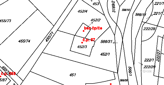 Roudné 87 na parcele st. 452/3 v KÚ Roudné, Katastrální mapa