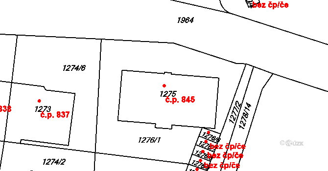 Klíše 845, Ústí nad Labem na parcele st. 1275 v KÚ Klíše, Katastrální mapa