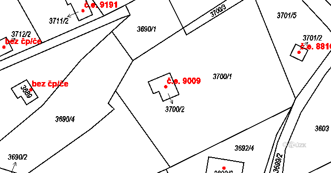 Střekov 9009, Ústí nad Labem na parcele st. 3700/2 v KÚ Střekov, Katastrální mapa
