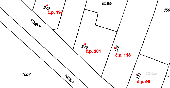 Krchleby 201 na parcele st. 216 v KÚ Krchleby u Nymburka, Katastrální mapa