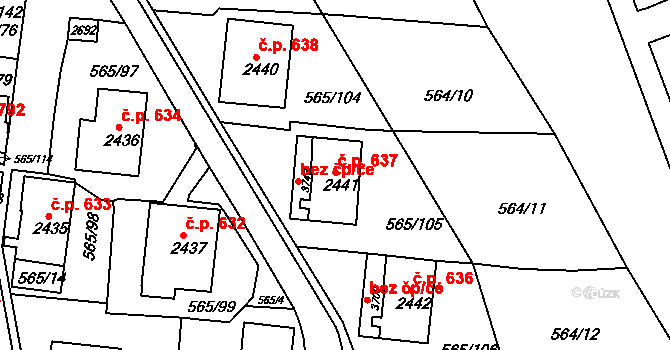 Borovina 637, Třebíč na parcele st. 2441 v KÚ Třebíč, Katastrální mapa