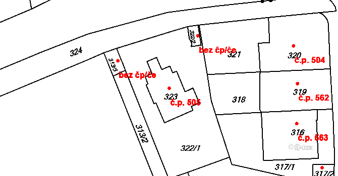 Staré Brno 505, Brno na parcele st. 323 v KÚ Staré Brno, Katastrální mapa