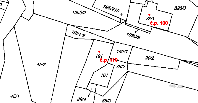 Horní Stropnice 110 na parcele st. 161 v KÚ Horní Stropnice, Katastrální mapa