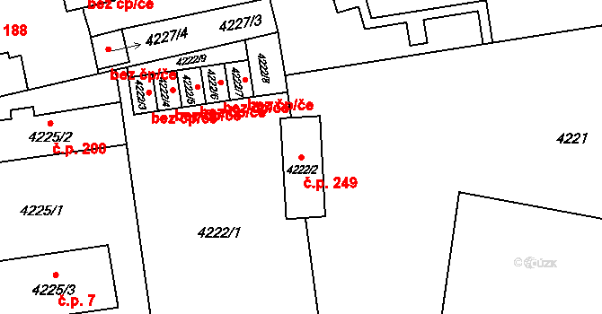 Lískovec 249, Frýdek-Místek na parcele st. 4222/2 v KÚ Lískovec u Frýdku-Místku, Katastrální mapa