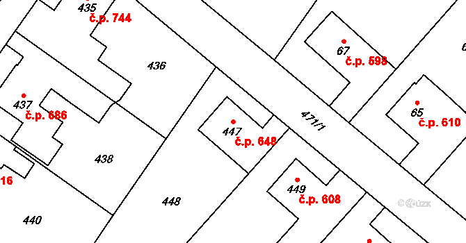 Jablunkov 648 na parcele st. 447 v KÚ Jablunkov, Katastrální mapa