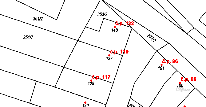 Chlumín 119 na parcele st. 137 v KÚ Chlumín, Katastrální mapa