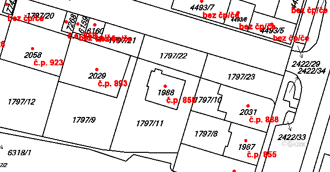 Cheb 858 na parcele st. 1988 v KÚ Cheb, Katastrální mapa