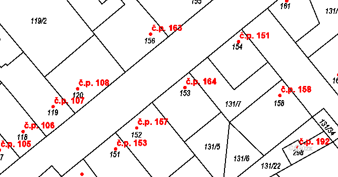 Dobřichov 164 na parcele st. 153 v KÚ Dobřichov, Katastrální mapa