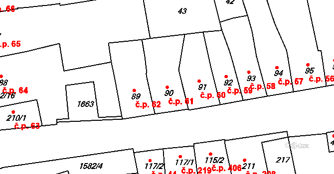 Švihov 61 na parcele st. 90 v KÚ Švihov u Klatov, Katastrální mapa