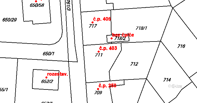 Dubeč 403, Praha na parcele st. 711 v KÚ Dubeč, Katastrální mapa