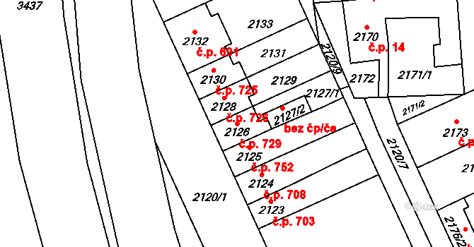 Chodov 729, Praha na parcele st. 2126 v KÚ Chodov, Katastrální mapa