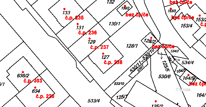 Radlice 238, Praha na parcele st. 127 v KÚ Radlice, Katastrální mapa