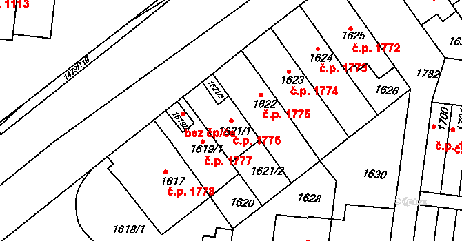 Smíchov 1776, Praha na parcele st. 1621/1 v KÚ Smíchov, Katastrální mapa