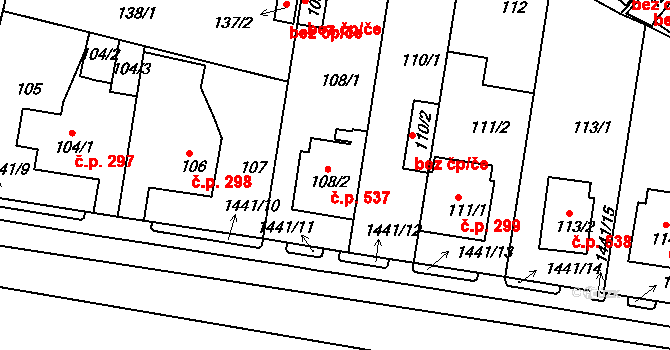 Řepy 537, Praha na parcele st. 108/2 v KÚ Řepy, Katastrální mapa