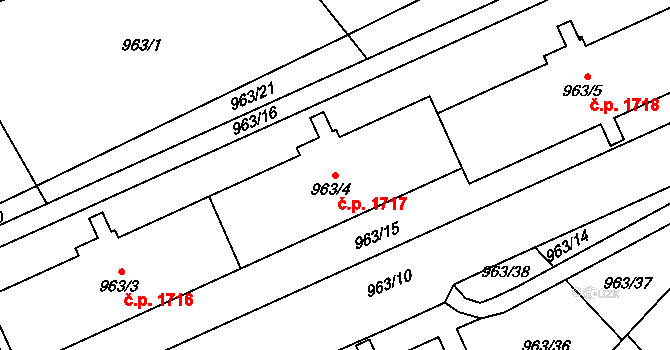 Kobylisy 1717, Praha na parcele st. 963/4 v KÚ Kobylisy, Katastrální mapa