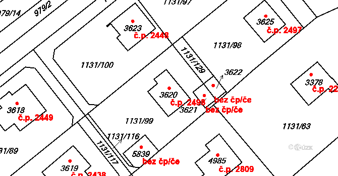 Dvůr Králové nad Labem 2498 na parcele st. 3620 v KÚ Dvůr Králové nad Labem, Katastrální mapa