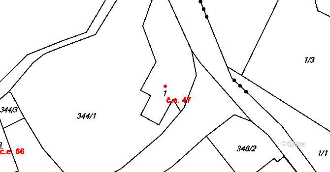 Druzcov 47, Osečná na parcele st. 1 v KÚ Druzcov, Katastrální mapa