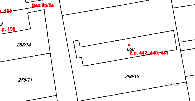 Malšovice 440,441,442, Hradec Králové na parcele st. 566 v KÚ Malšovice u Hradce Králové, Katastrální mapa