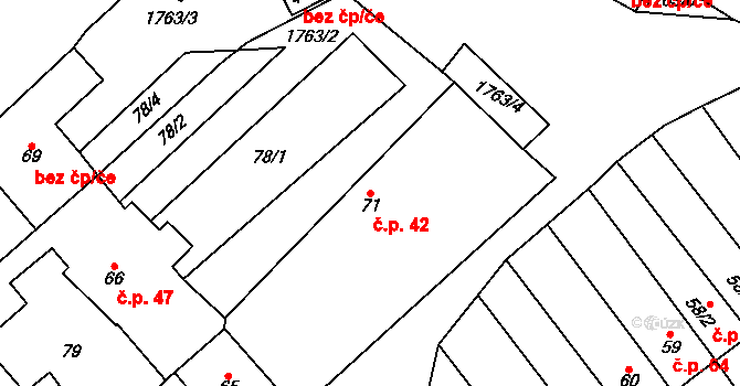 Nová Ves I 42 na parcele st. 71 v KÚ Nová Ves I, Katastrální mapa