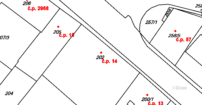 Předměstí 14, Opava na parcele st. 202 v KÚ Opava-Předměstí, Katastrální mapa