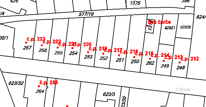 Parník 217, Česká Třebová na parcele st. 252 v KÚ Parník, Katastrální mapa