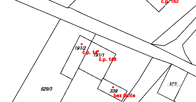 Knapovec 149, Ústí nad Orlicí na parcele st. 191/1 v KÚ Knapovec, Katastrální mapa